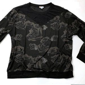 Lularoe 2X Plus Size NEW Lizzy Black Rose Knit Top Shirt Womens